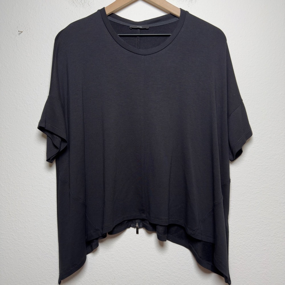 Ruti Women Oversize Top XS/S Black Short Sleeve Back Zip Boxy T-Shirt Lagenlook